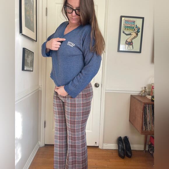 50s Vintage Navy Blue Notre Dame Rayon Knit Sweater - Picture 4 of 9